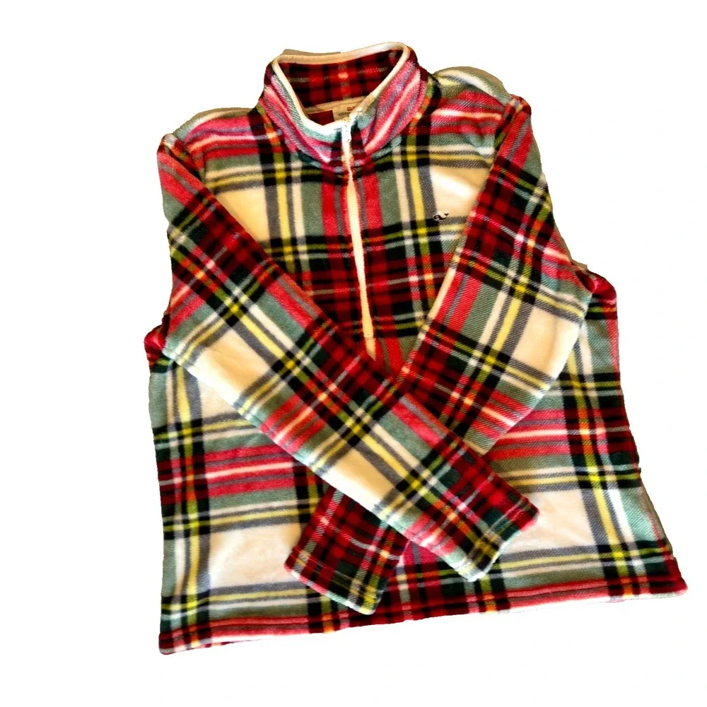 Vineyard Vines Tartan Plaid Teddy Quarter Zip Pullover Women's XL